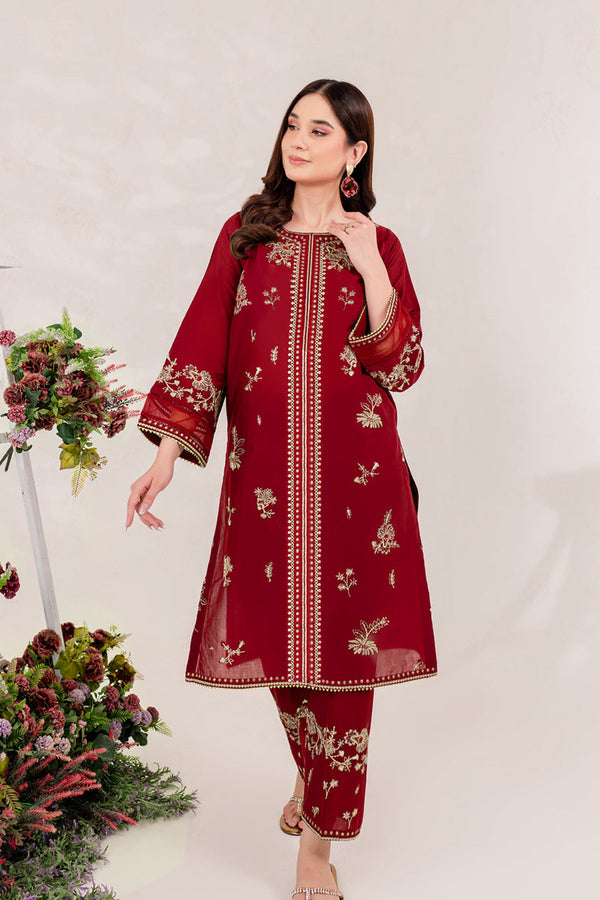 Maroon 2 PC Embroidered Lawn Dress