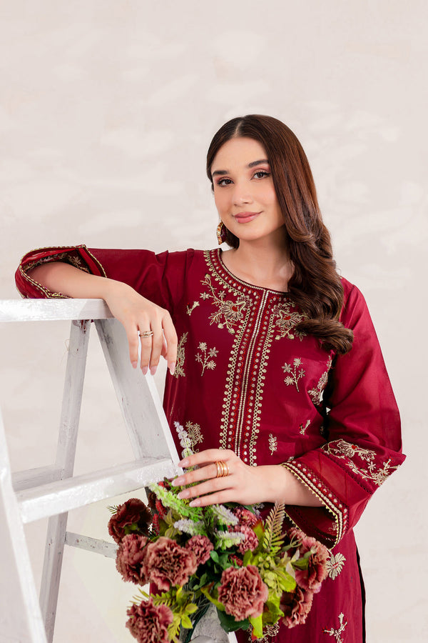 Maroon 2 PC Embroidered Lawn Dress