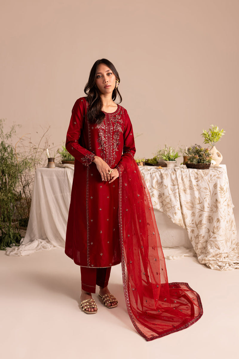 ZARA 3Pc - Embroidered Lawn Dress