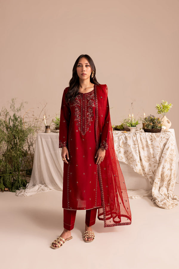 ZARA 3Pc - Embroidered Lawn Dress