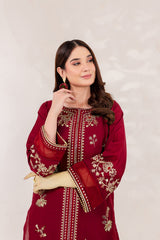 Maroon 2 PC Embroidered Lawn Dress