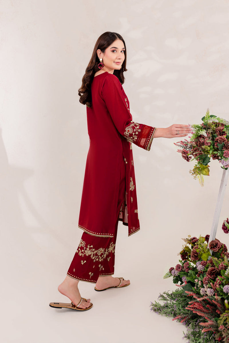 Maroon 2 PC Embroidered Lawn Dress