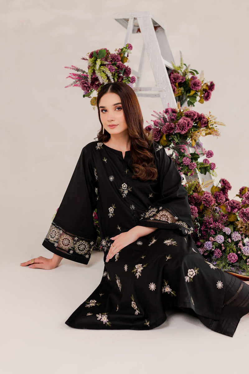 Aizal Black 02 PC Embroidered Stitched Lawn Dress