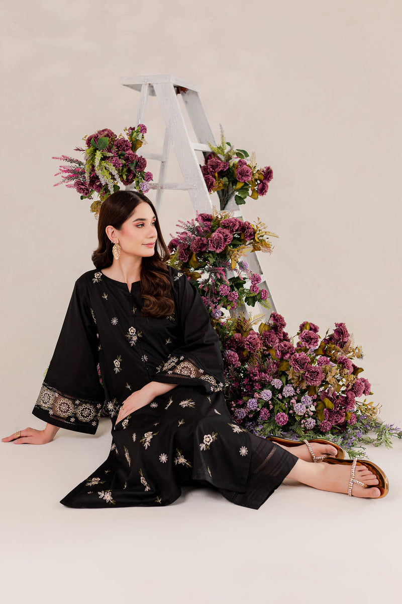 Aizal Black 02 PC Embroidered Stitched Lawn Dress