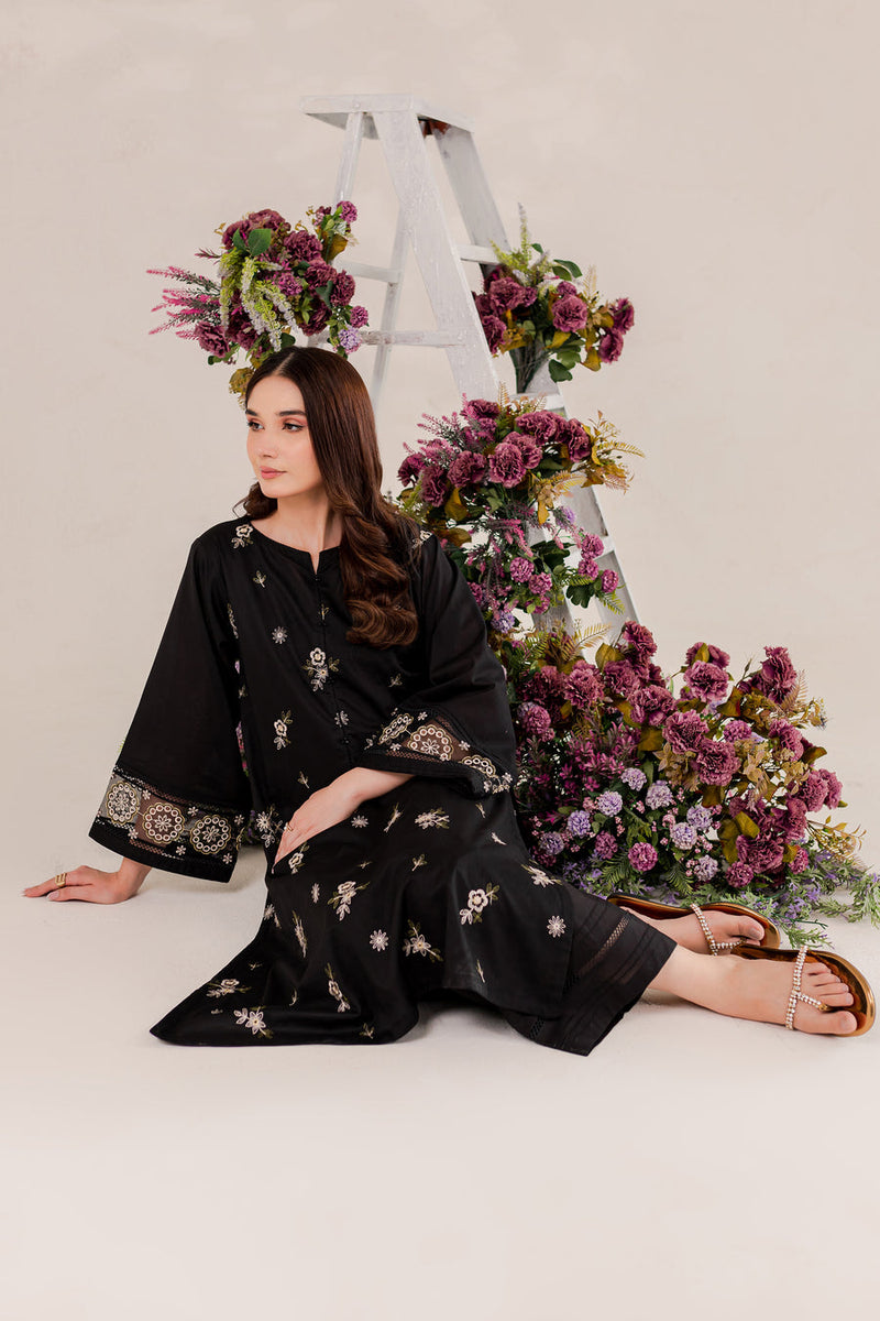 Aizal Black 02 PC Embroidered Stitched Lawn Dress