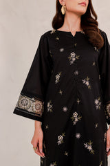 Aizal Black 02 PC Embroidered Stitched Lawn Dress