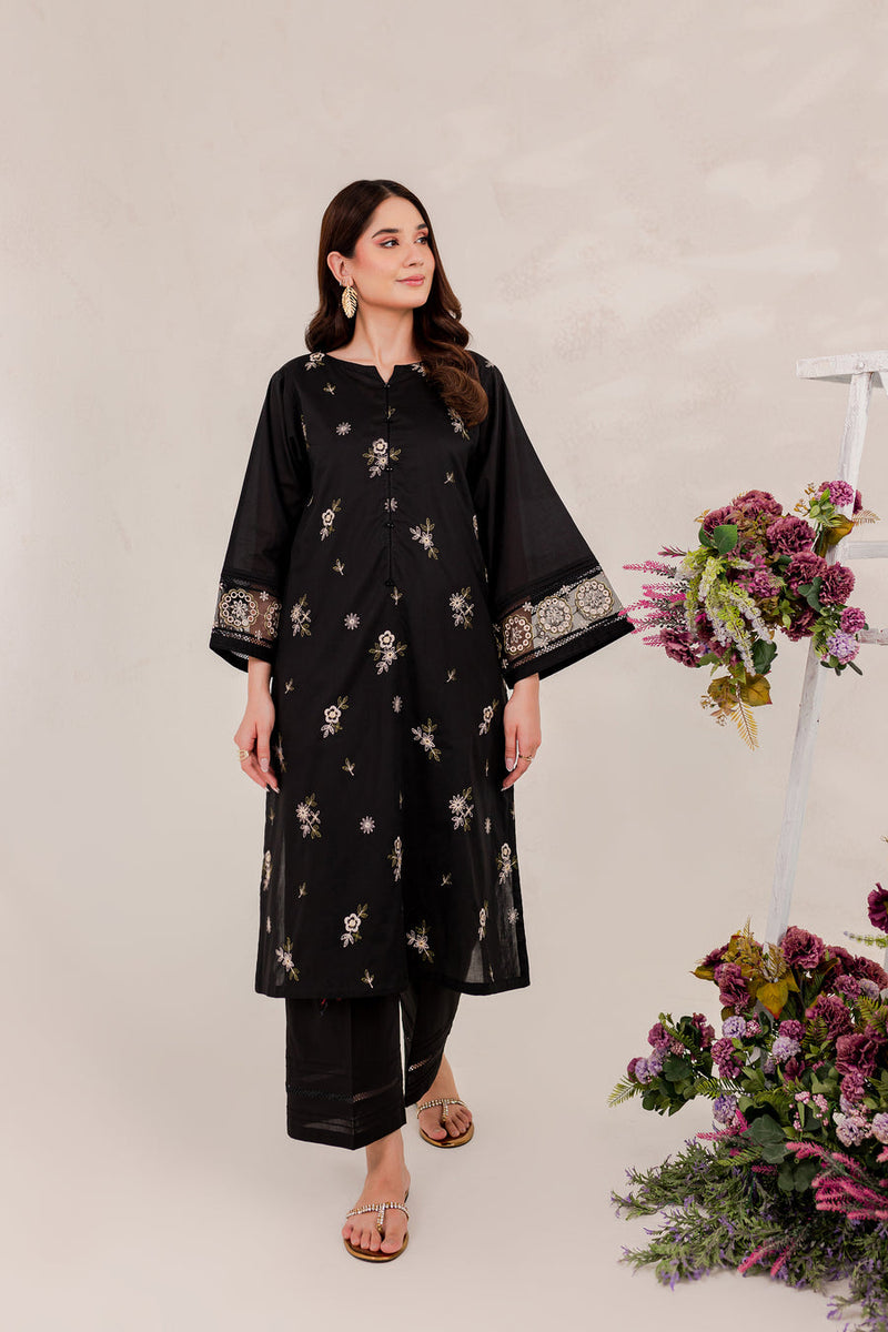 Aizal Black 02 PC Embroidered Stitched Lawn Dress