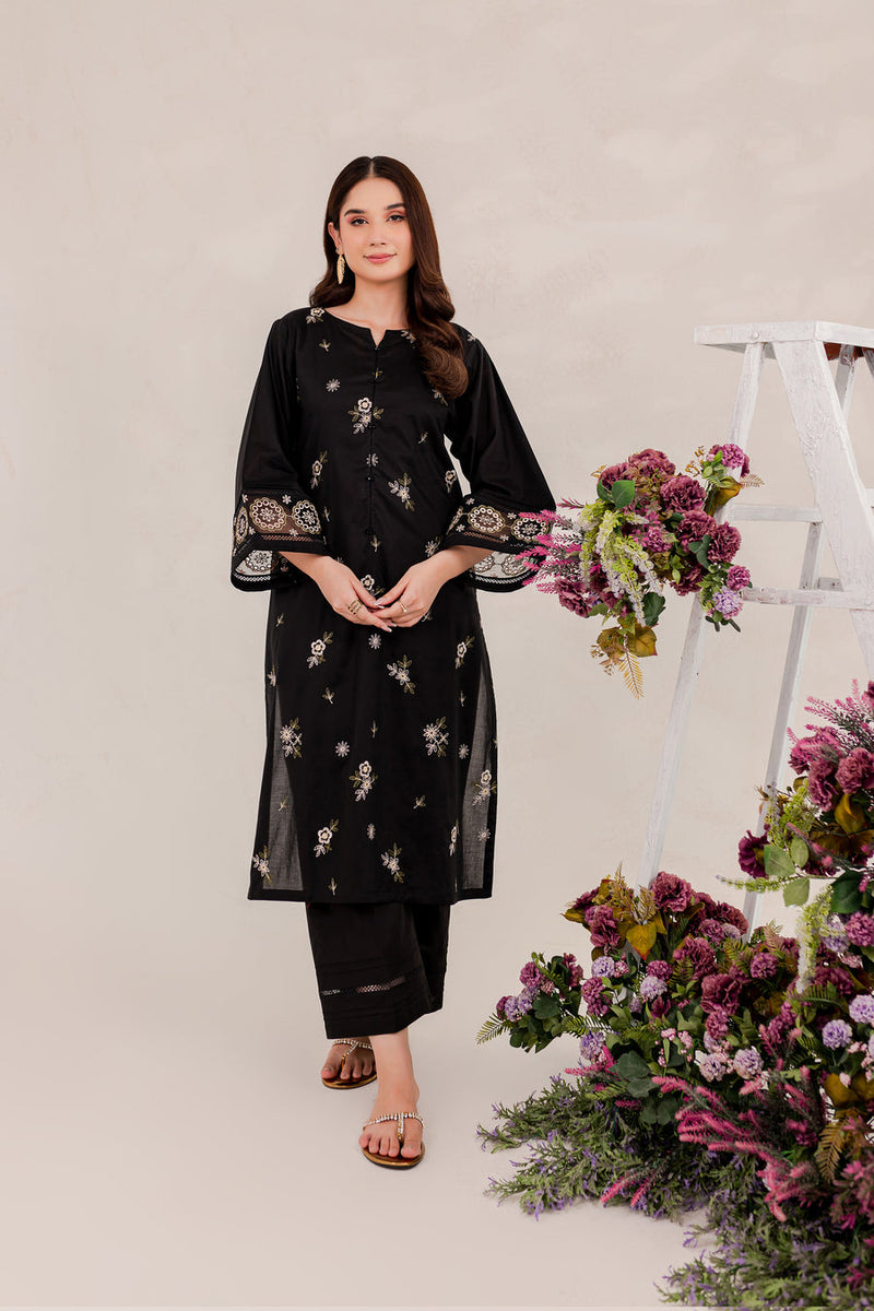 Aizal Black 02 PC Embroidered Stitched Lawn Dress