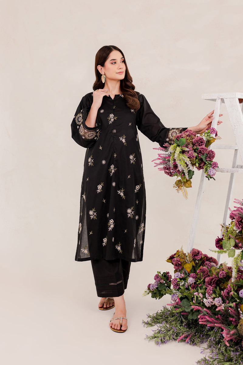 Aizal Black 02 PC Embroidered Stitched Lawn Dress