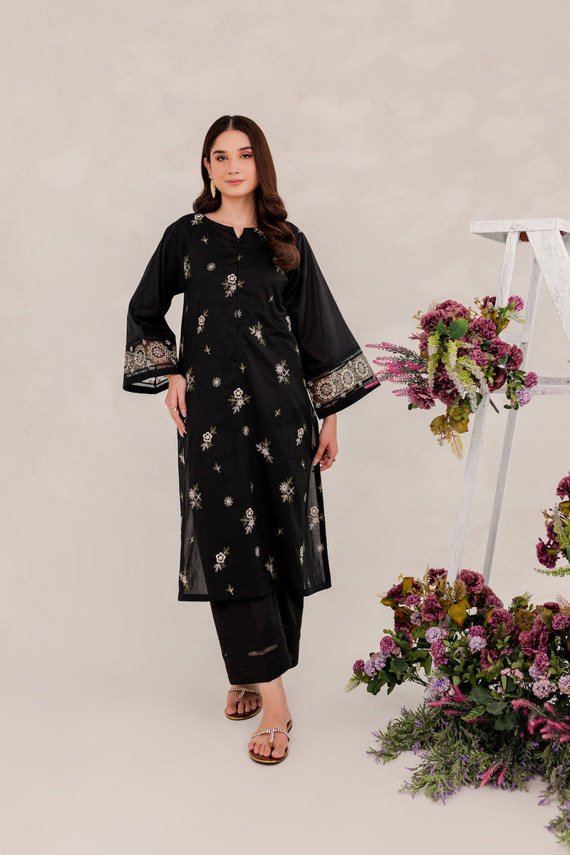 Aizal Black 02 PC Embroidered Stitched Lawn Dress