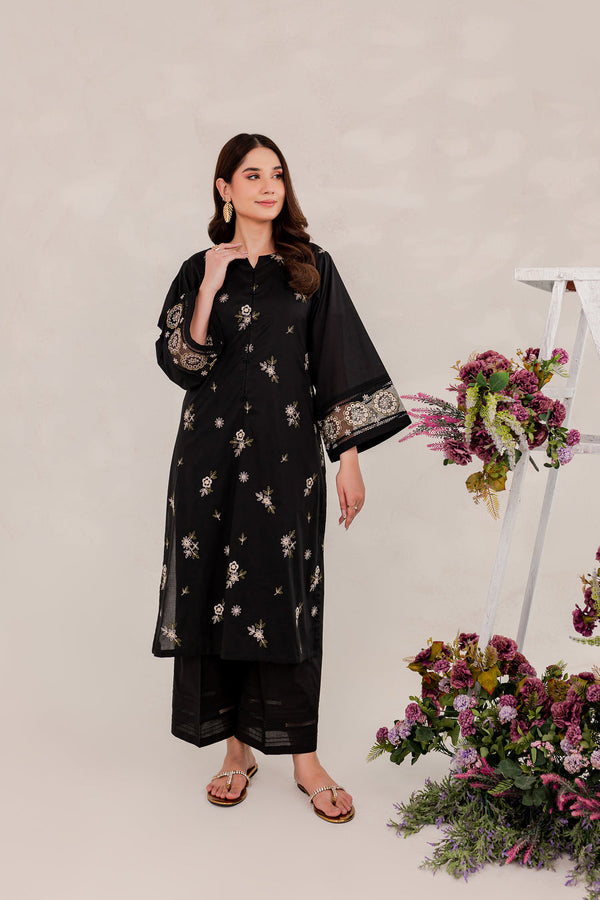 Aizal Black 02 PC Embroidered Stitched Lawn Dress