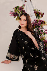 Aizal Black 02 PC Embroidered Stitched Lawn Dress