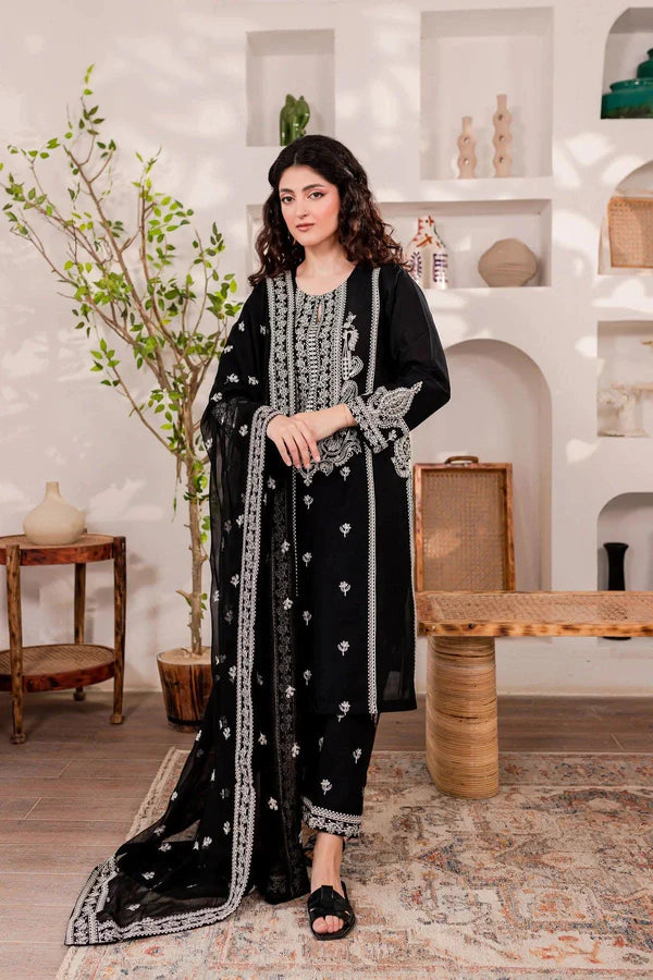 BLACK MONOCHROME 3PC EMBROIDERED WITH SEQUINS